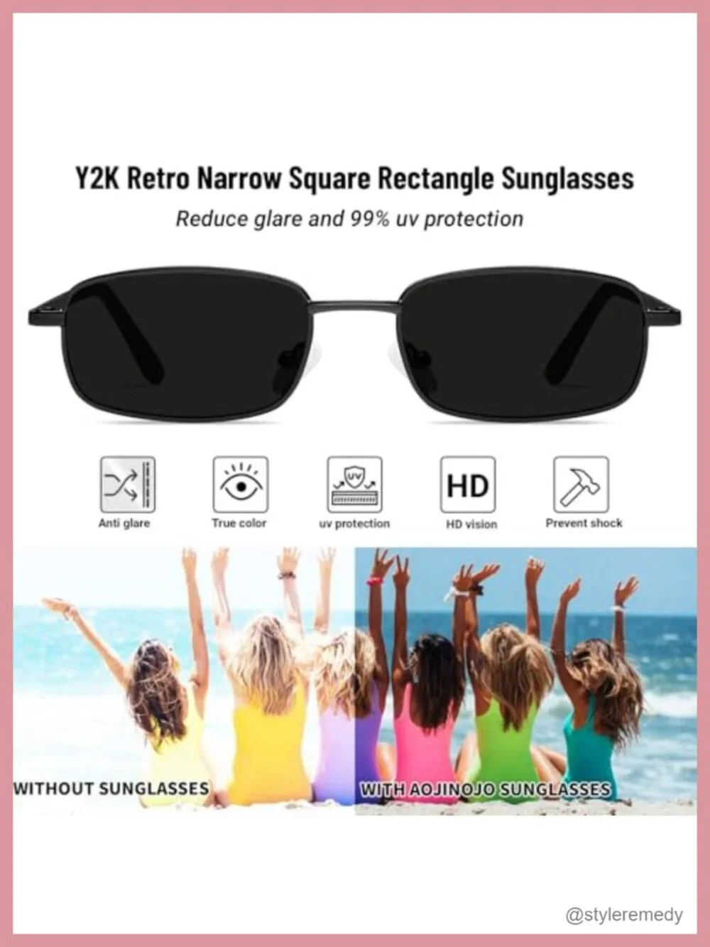 Retro Y2K Small Rectangle Sunglasses for Women Men Narrow Square Metal Frame